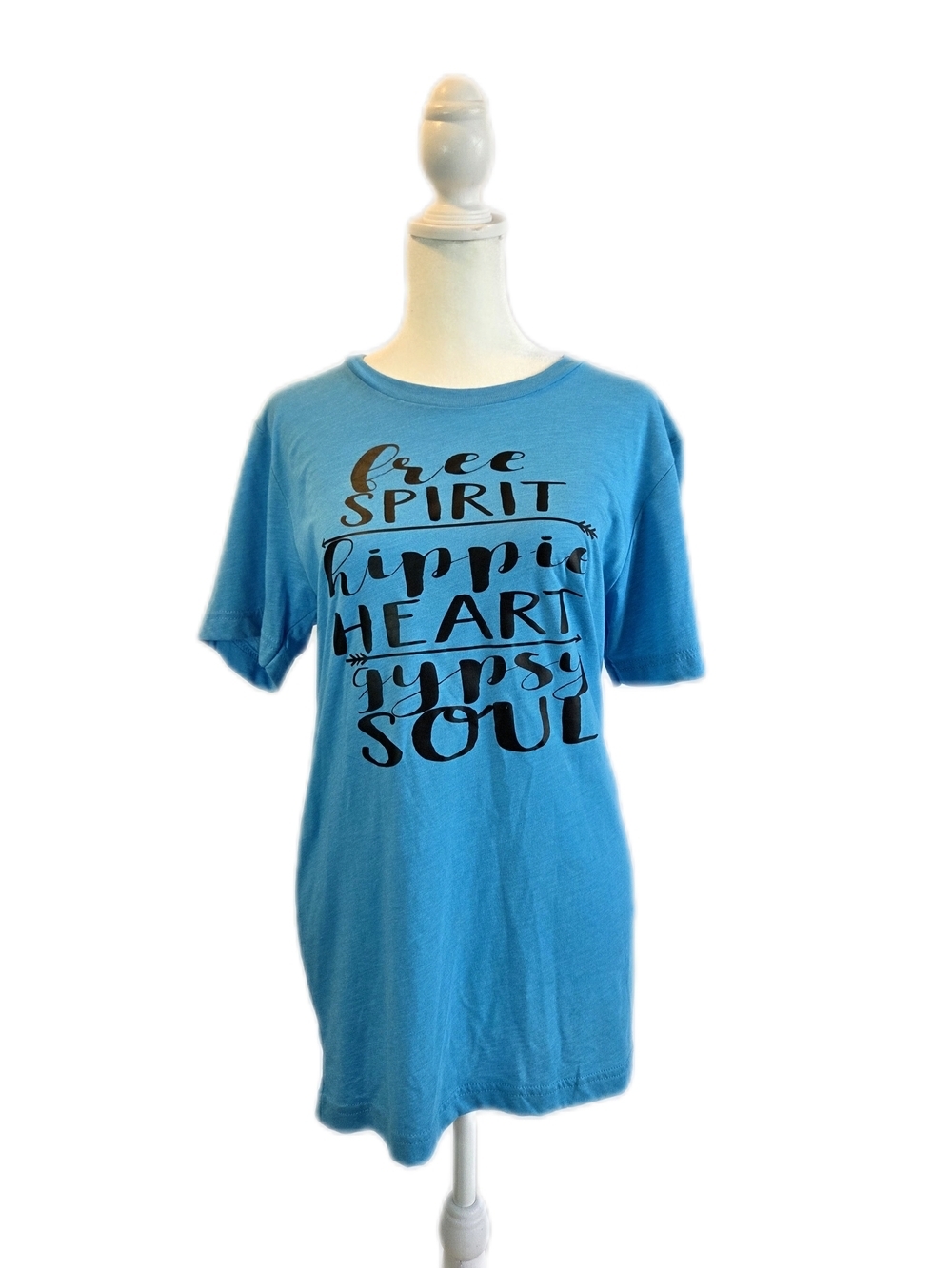 Blue Graphic Tee "Free Spirit Hippie Heart Gypsy Soul" Small Bella Canvas Soft